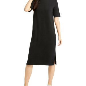 NWT Eileen Fisher Black Fine Tencel Jersey Round-Neck Shift Dress ~ SMALL